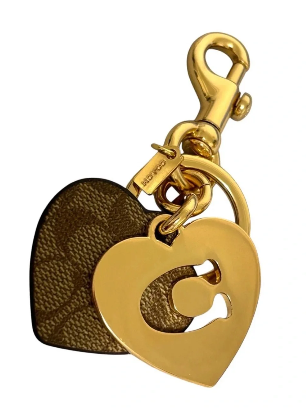 Coach Signature Canvas/ Metal Heart Cutout Key Ring / Bag Charm ✨